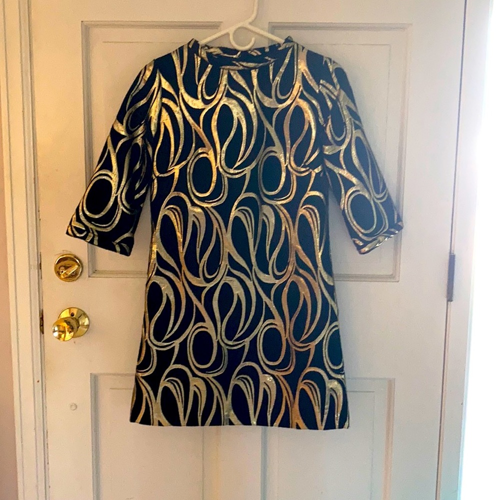 Milly black dress with gold swirls